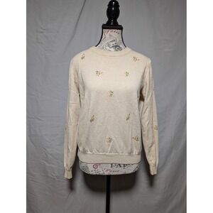 Chelsea & Violet Women's Cream Embroidered Floral‎ Knit Crewneck Sweater Size M